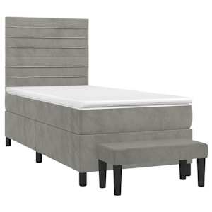 Box spring postel s matrací světle šedá 90x200 cm samet - obrázek 3