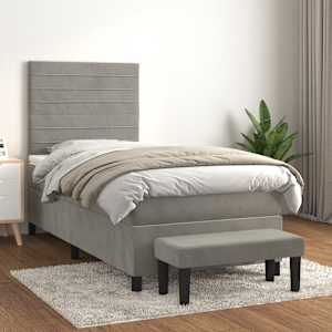 Box spring postel s matrací světle šedá 90x200 cm samet - obrázek 1