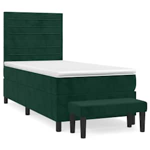 Box spring postelja z vzmetnico temno zelena 90x200 cm žamet - slika 2