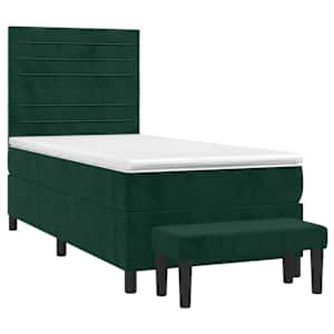 Box spring postelja z vzmetnico temno zelena 90x200 cm žamet - slika 3