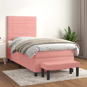 Box spring postel s matrací růžová 90x200 cm samet - obrázek 1