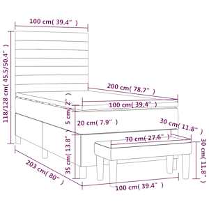 Box spring postelja z vzmetnico svetlo siva 100x200 cm žamet - slika 8