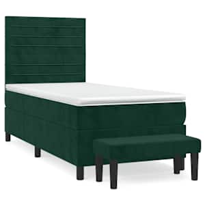 Box spring postelja z vzmetnico temno zelena 100x200 cm žamet - slika 2