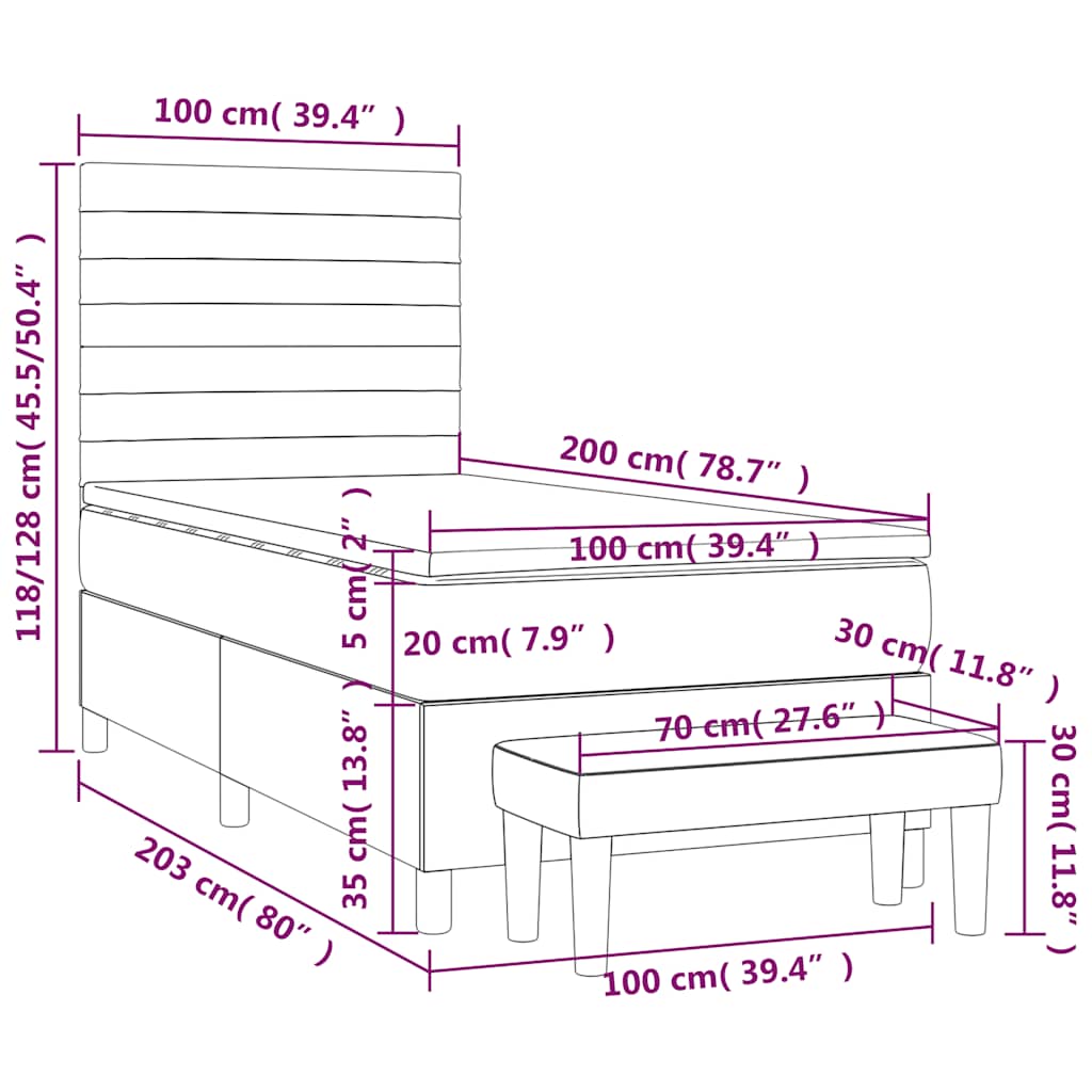 Box spring postel s matrací tmavě modrá 100x200 cm samet - obrázek 9