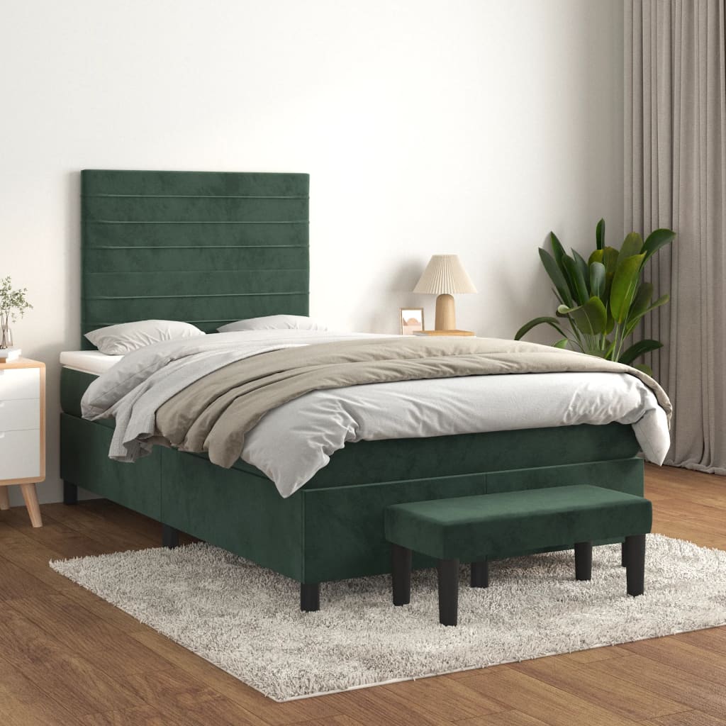 vidaXL Pat box spring cu saltea, verde închis, 120x200 cm, catifea