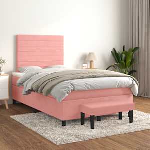 Box spring postel s matrací růžová 120 x 200 cm samet - obrázek 1