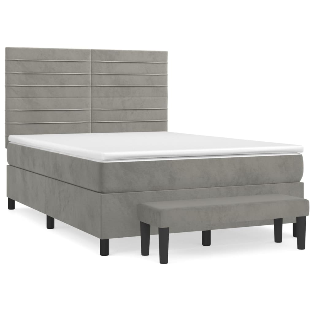 vidaXL Box spring postelja z vzmetnico svetlo siv 140x190 cm žamet