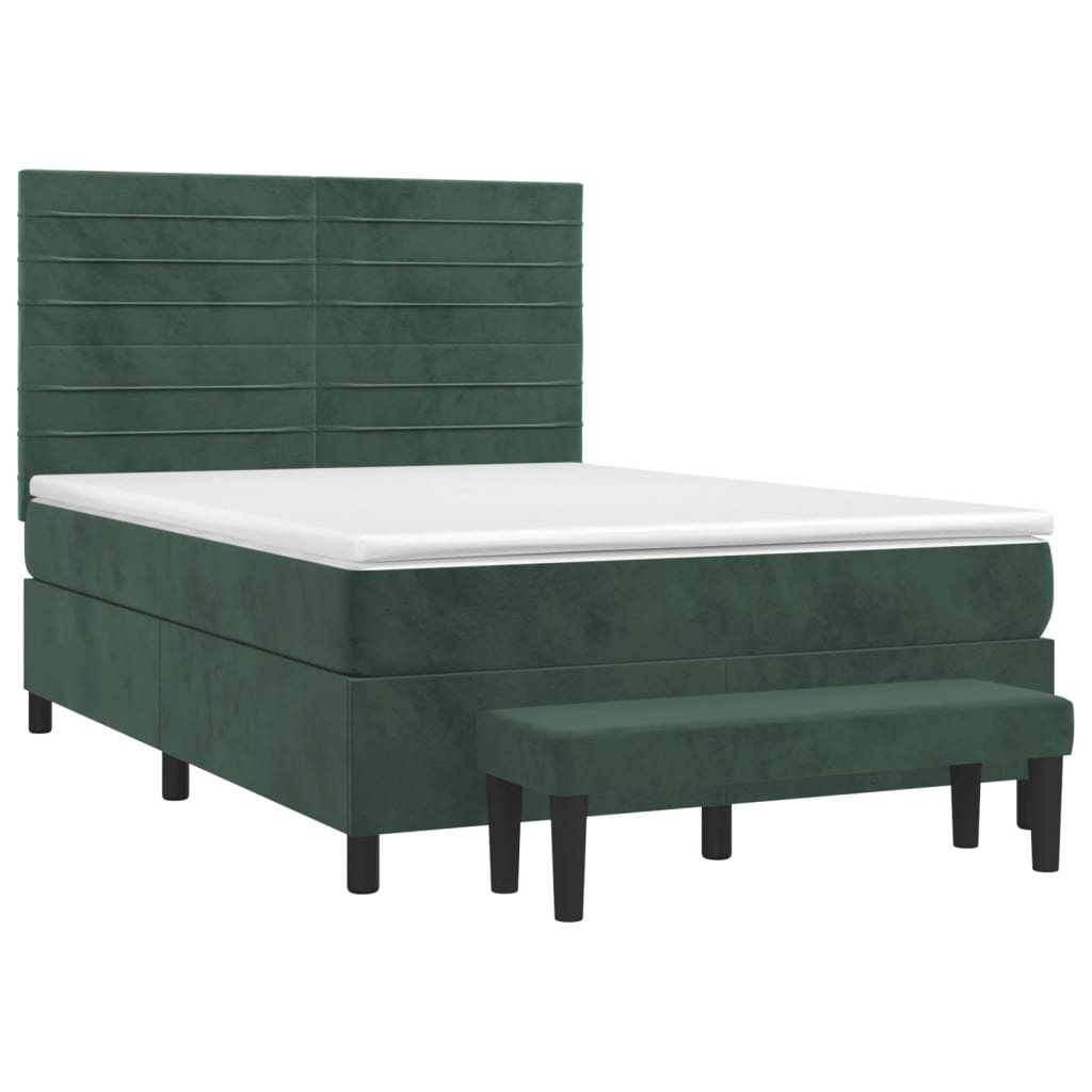vidaXL Boxspring met matras fluweel donkergroen 140x190 cm afbeelding