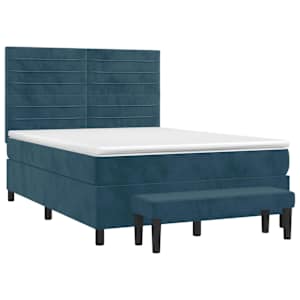 Box spring postel s matrací tmavě modrá 140x190 cm samet - obrázek 3