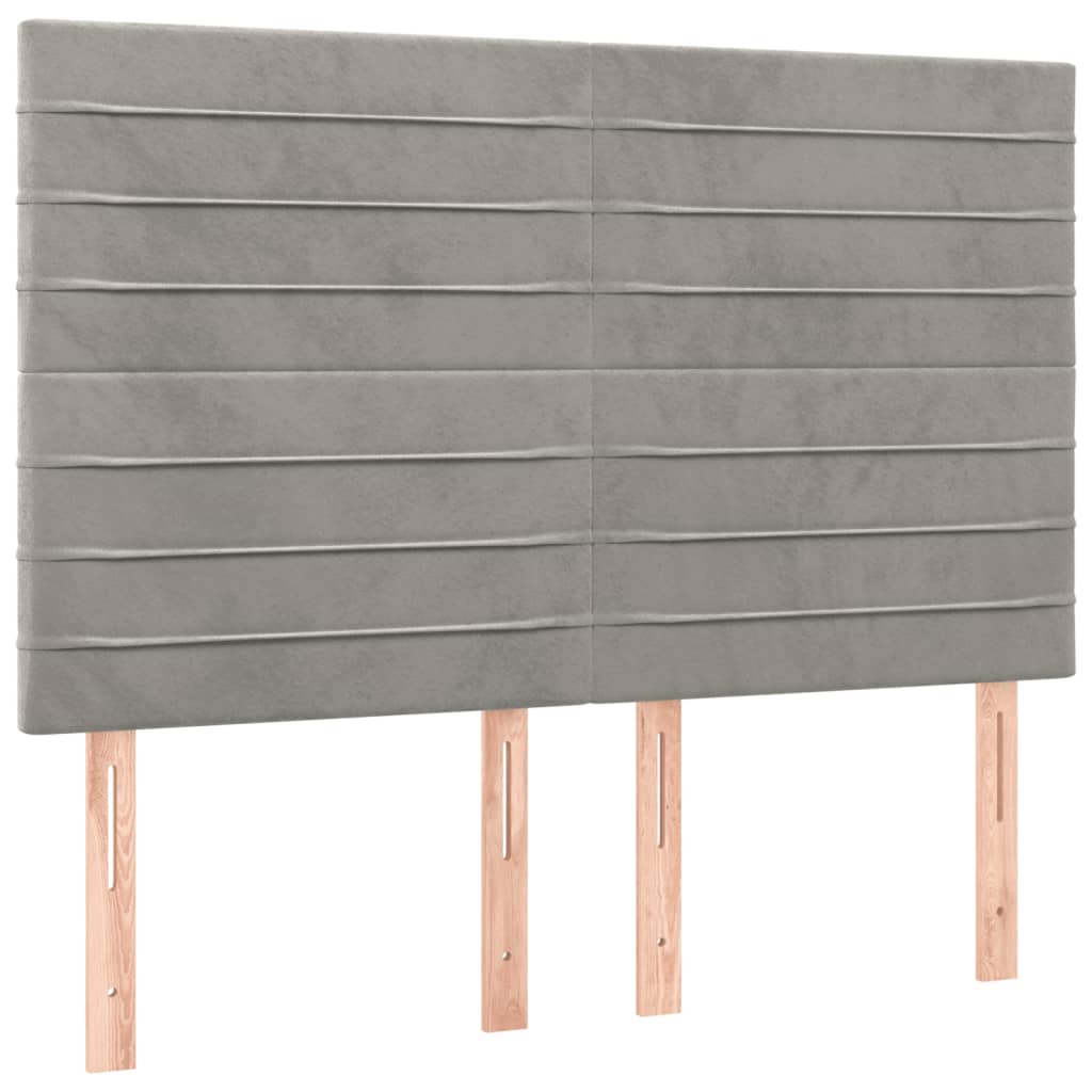 Pat box spring cu saltea, gri deschis, 140x200 cm, catifea