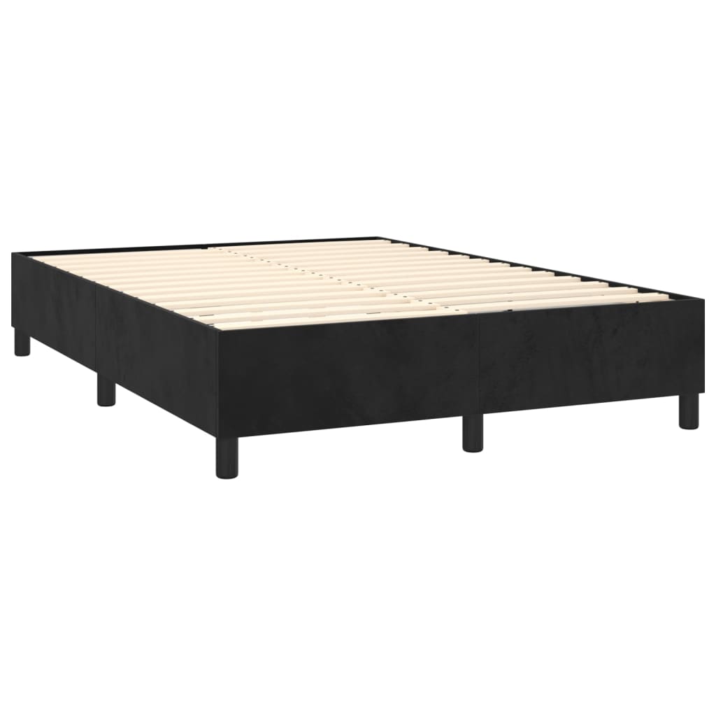Fekete bársony rugós ágy matraccal 140x200 cm 