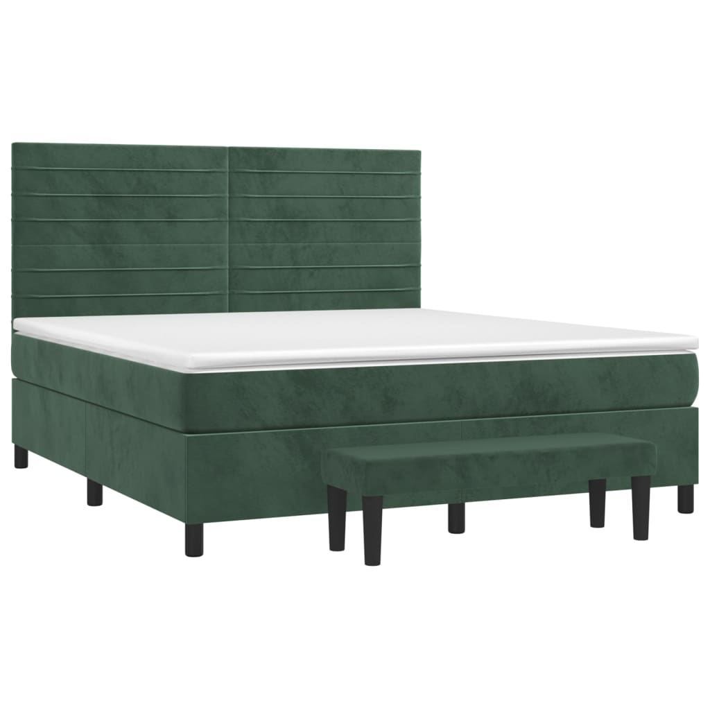 vidaXL Boxspring met matras fluweel donkergroen 180x200 cm afbeelding