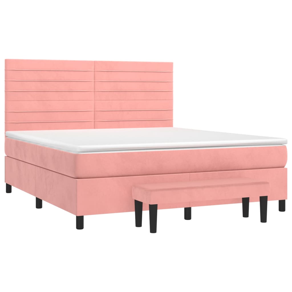 vidaXL Boxspring met matras fluweel roze 180x200 cm afbeelding