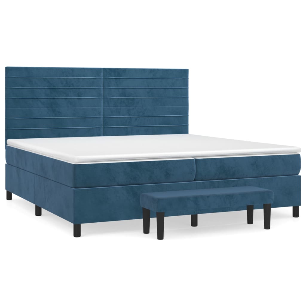 vidaXL Box spring postel s matrací tmavě modrá 200x200 cm samet