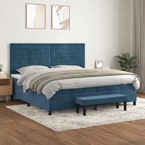 Box spring postelja z vzmetnico temno modra 200x200 cm žamet