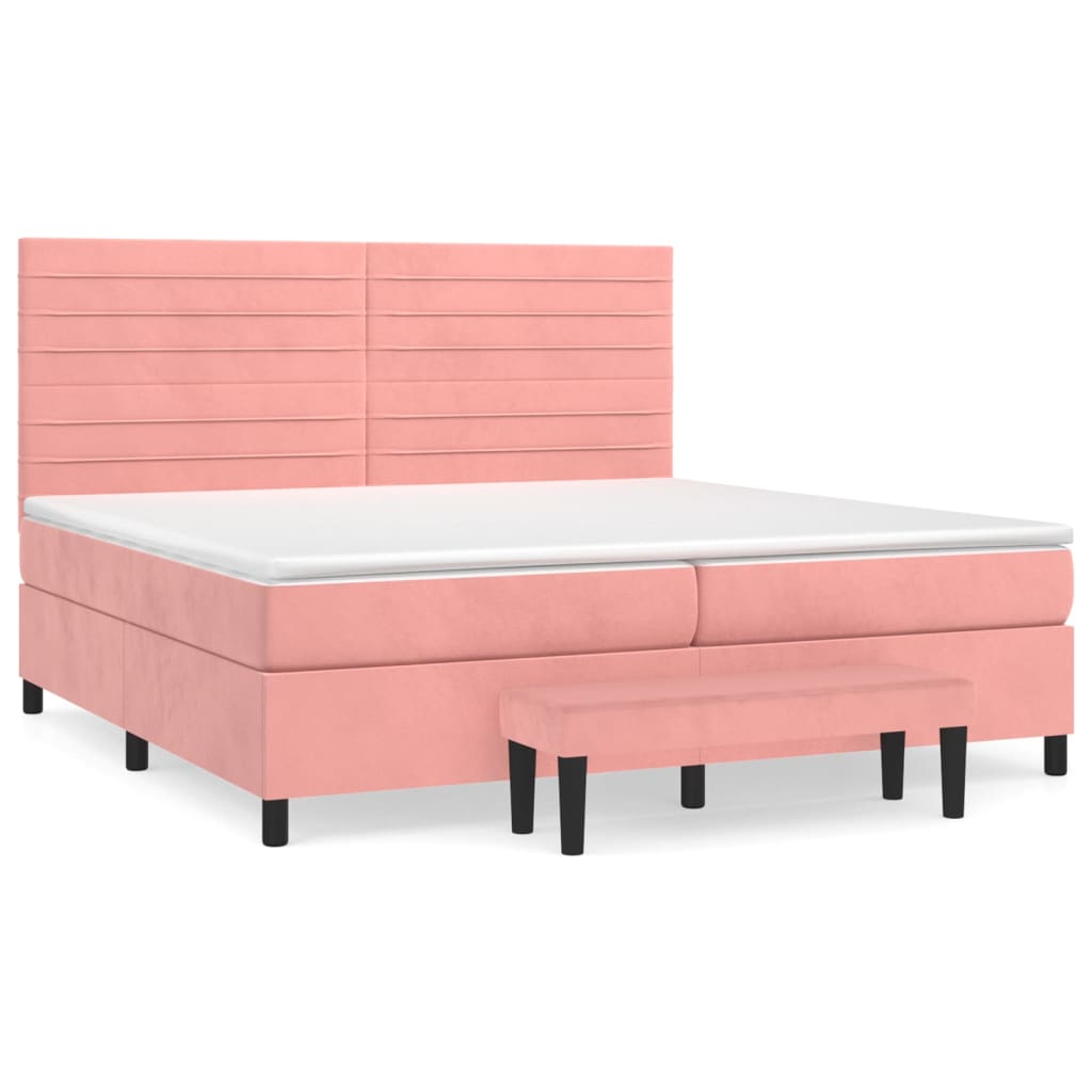 Rózsaszín bársony rugós ágy matraccal 200x200 cm 