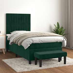 Box spring postel s matrací tmavě zelená 80 x 200 cm samet - obrázek 1