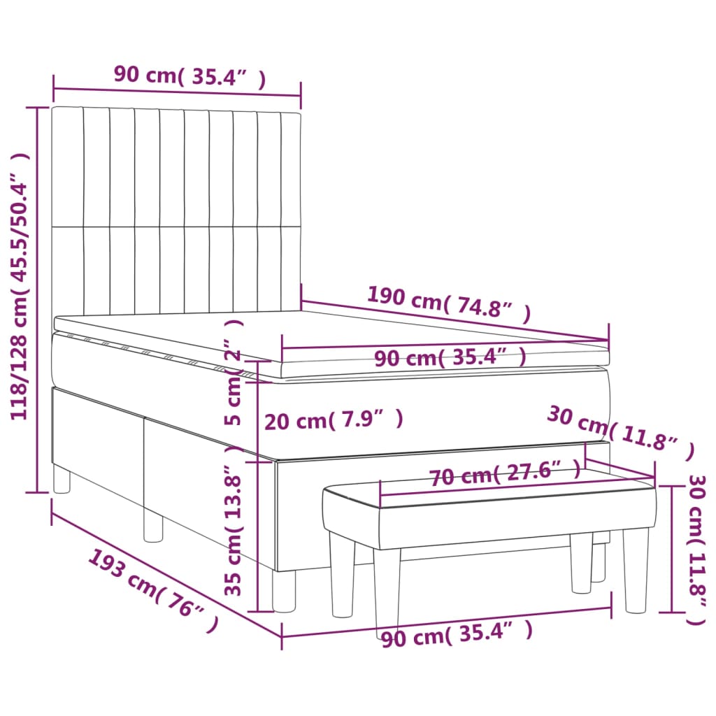 Pat box spring cu saltea, negru, 90x190 cm, catifea