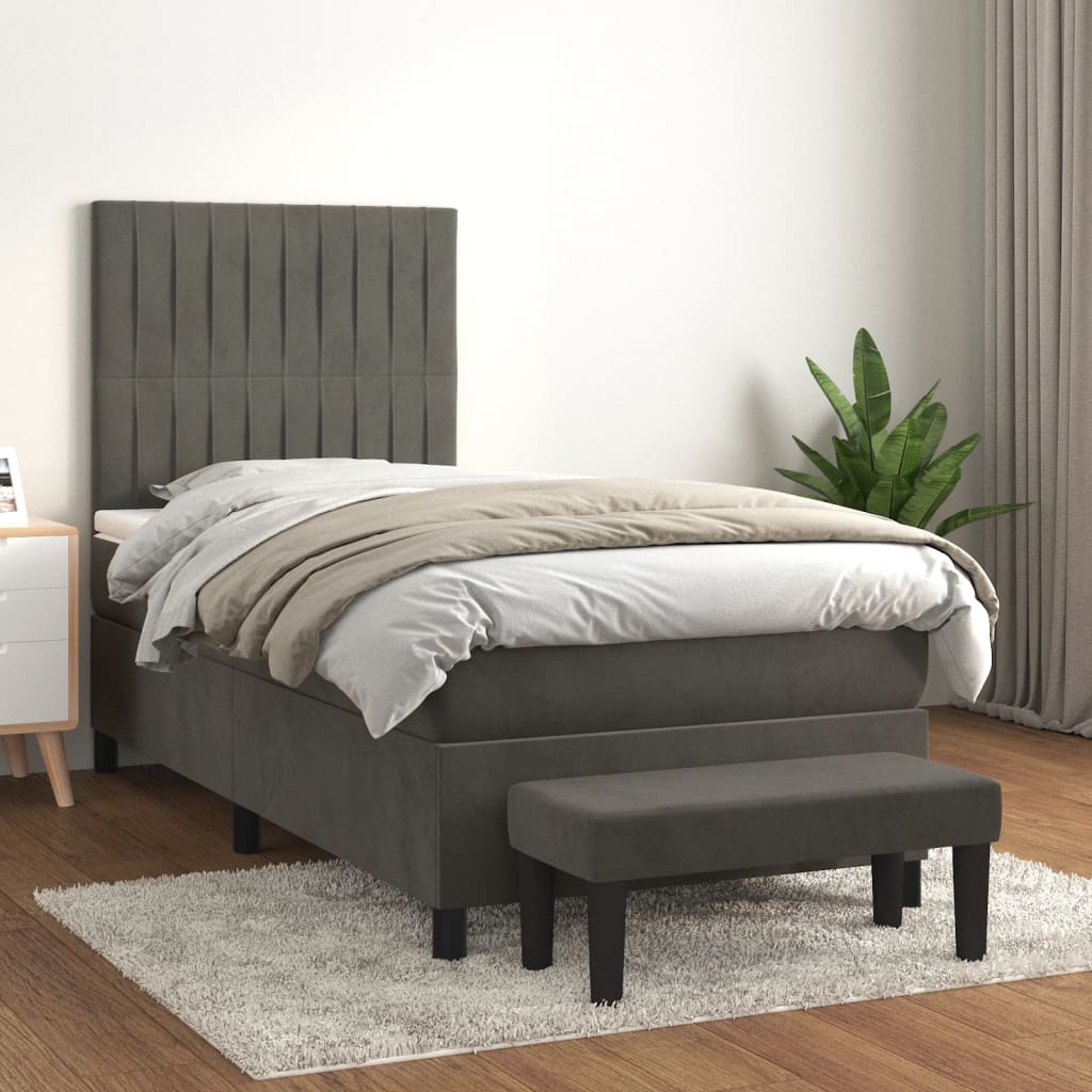 Box spring postel s matrací tmavě šedá 90x200 cm samet