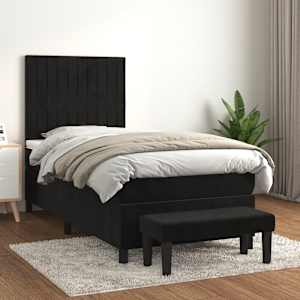 Box spring postel s matrací černá 90x200 cm samet - obrázek 1