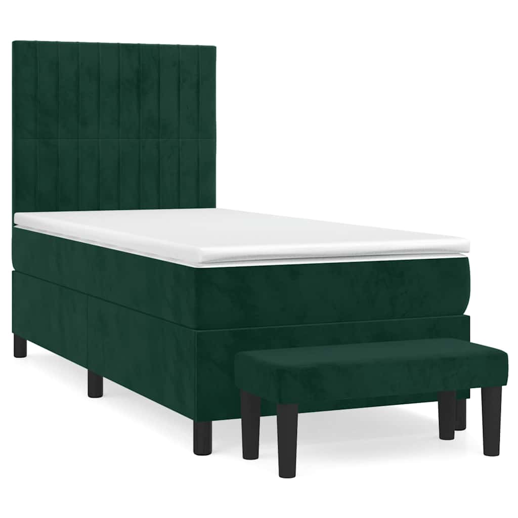 vidaXL Posteľný rám boxsping s matracom tmavozelený 90x200 cm zamat