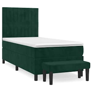 Box spring postelja z vzmetnico temno zelena 90x200 cm žamet - slika 2