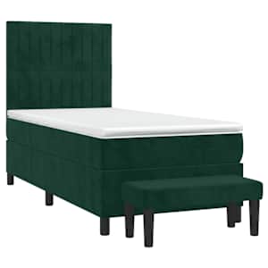 Box spring postelja z vzmetnico temno zelena 90x200 cm žamet - slika 3