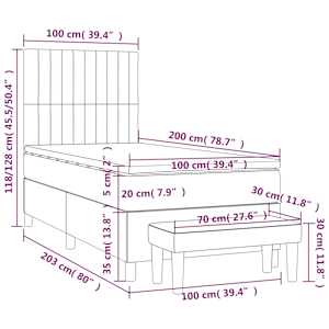 Box spring postel s matrací tmavě šedá 100x200 cm samet - obrázek 8