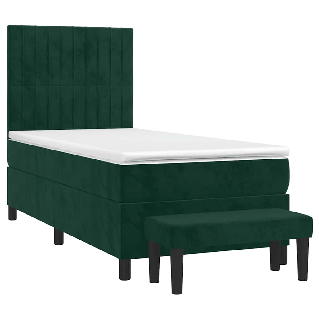 vidaXL Boxspring met matras fluweel donkergroen 100x200 cm groen, foto 4