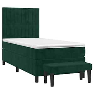 Box spring postelja z vzmetnico temno zelena 100x200 cm žamet - slika 3