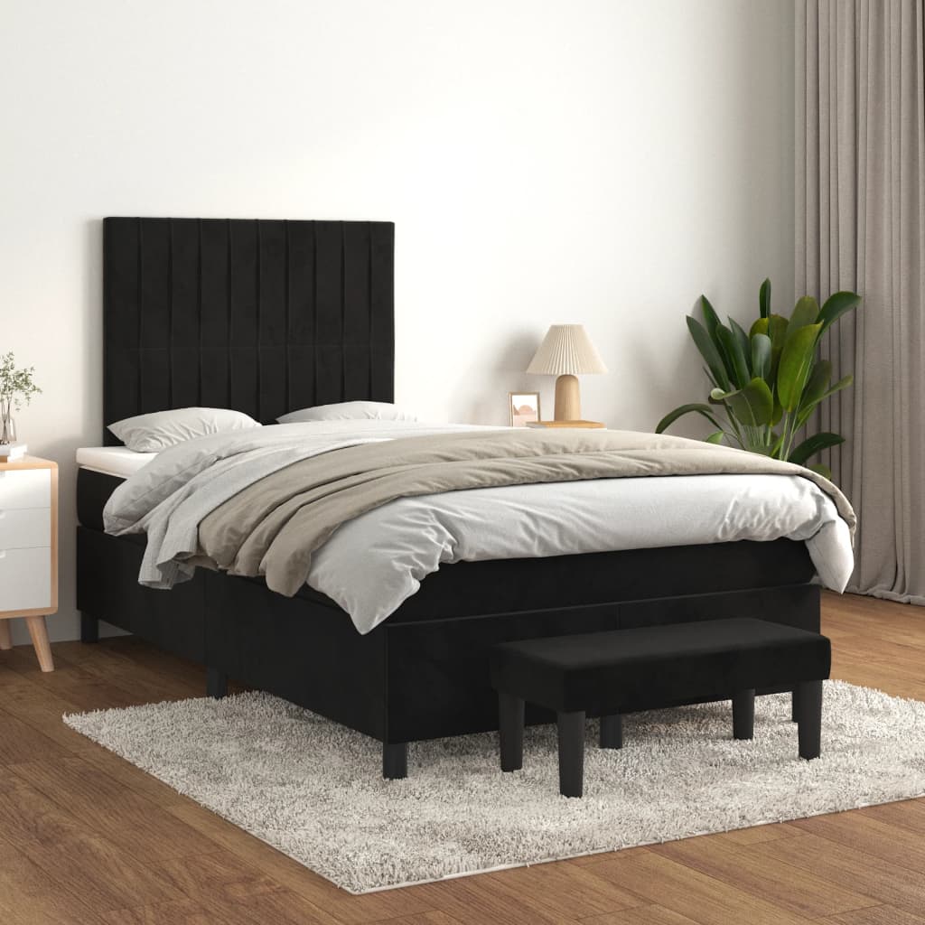 vidaXL Pat box spring cu saltea, negru, 120x200 cm, catifea