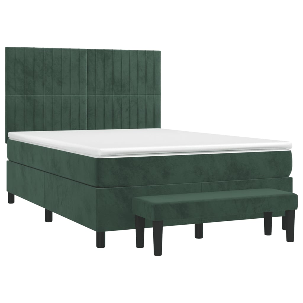 vidaXL Boxspring met matras fluweel donkergroen 140x190 cm afbeelding