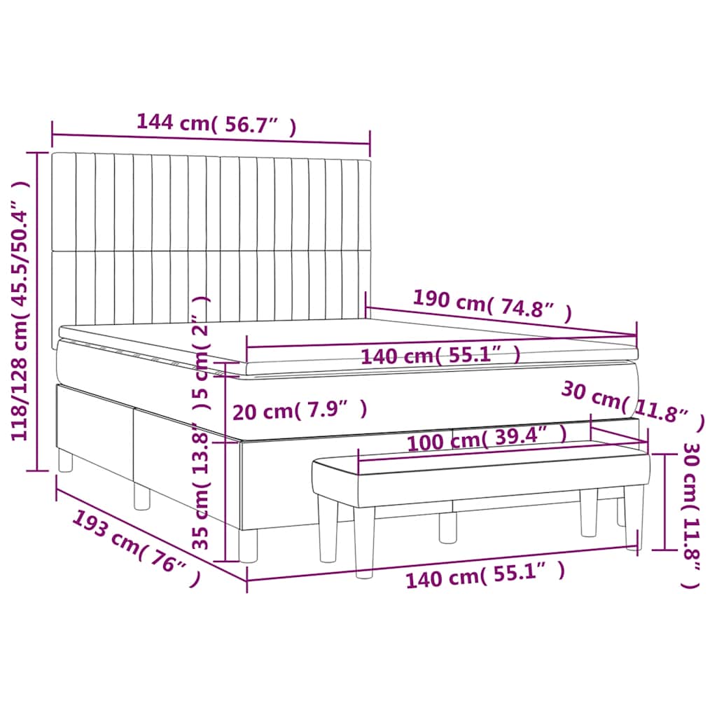 Box spring postelja z vzmetnico temno modra 140x190cm žamet - slika 9