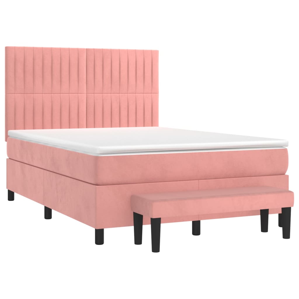 vidaXL Boxspring met matras fluweel roze 140x190 cm afbeelding