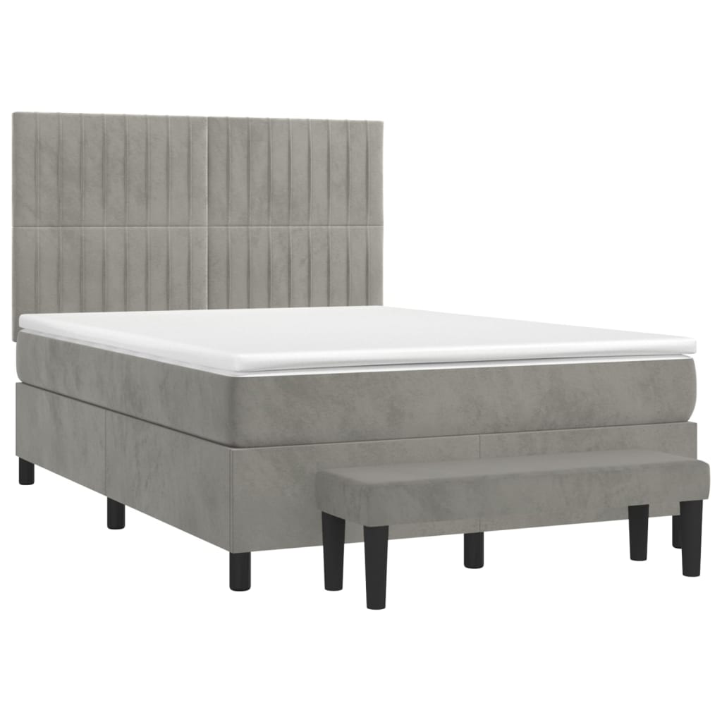 vidaXL Boxspring met matras fluweel lichtgrijs 140x200 cm afbeelding