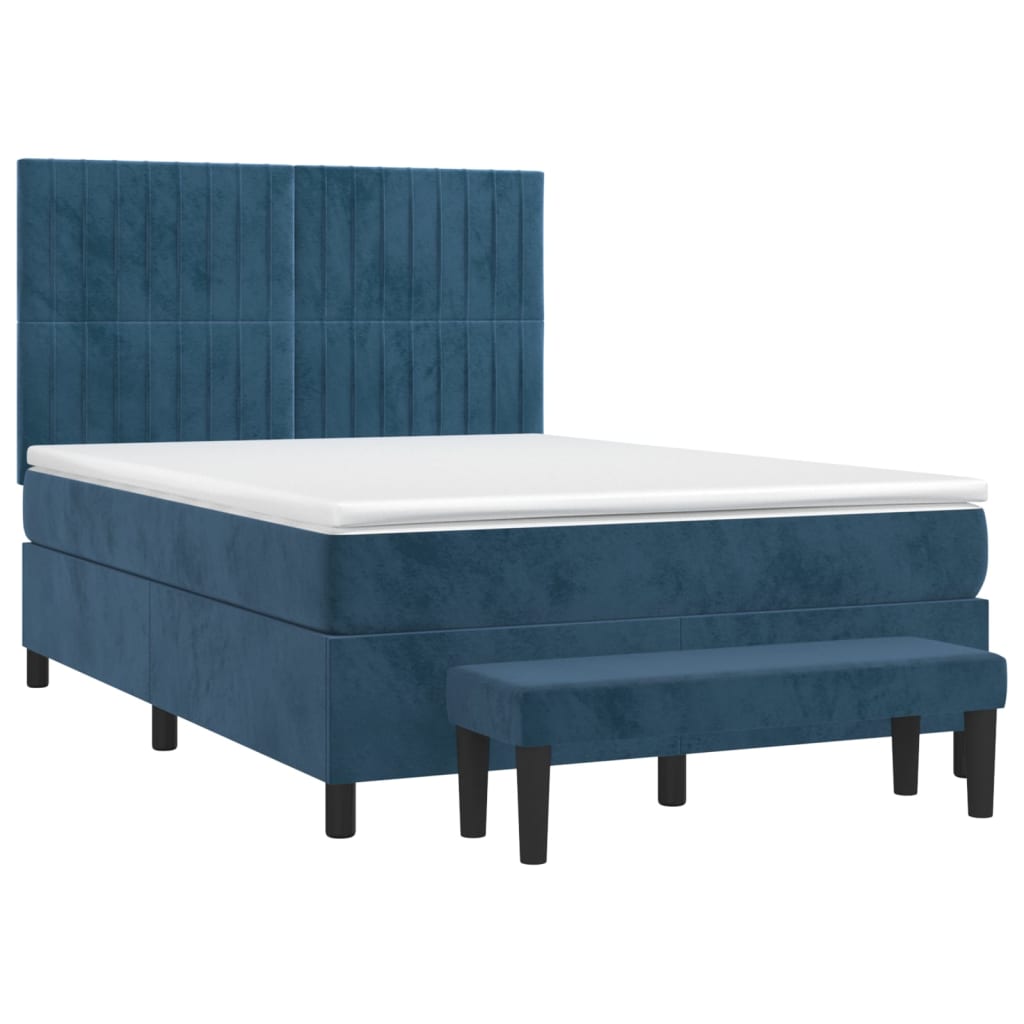 vidaXL Boxspring met matras fluweel donkerblauw 140x200 cm afbeelding