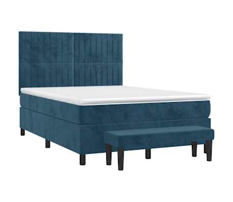 vidaXL Sommier &agrave; lattes de lit et matelas Bleu fonc&eacute; 140x200cm Velours