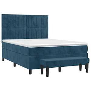 vidaXL Sommier &agrave; lattes de lit et matelas Bleu fonc&eacute; 140x200cm Velours