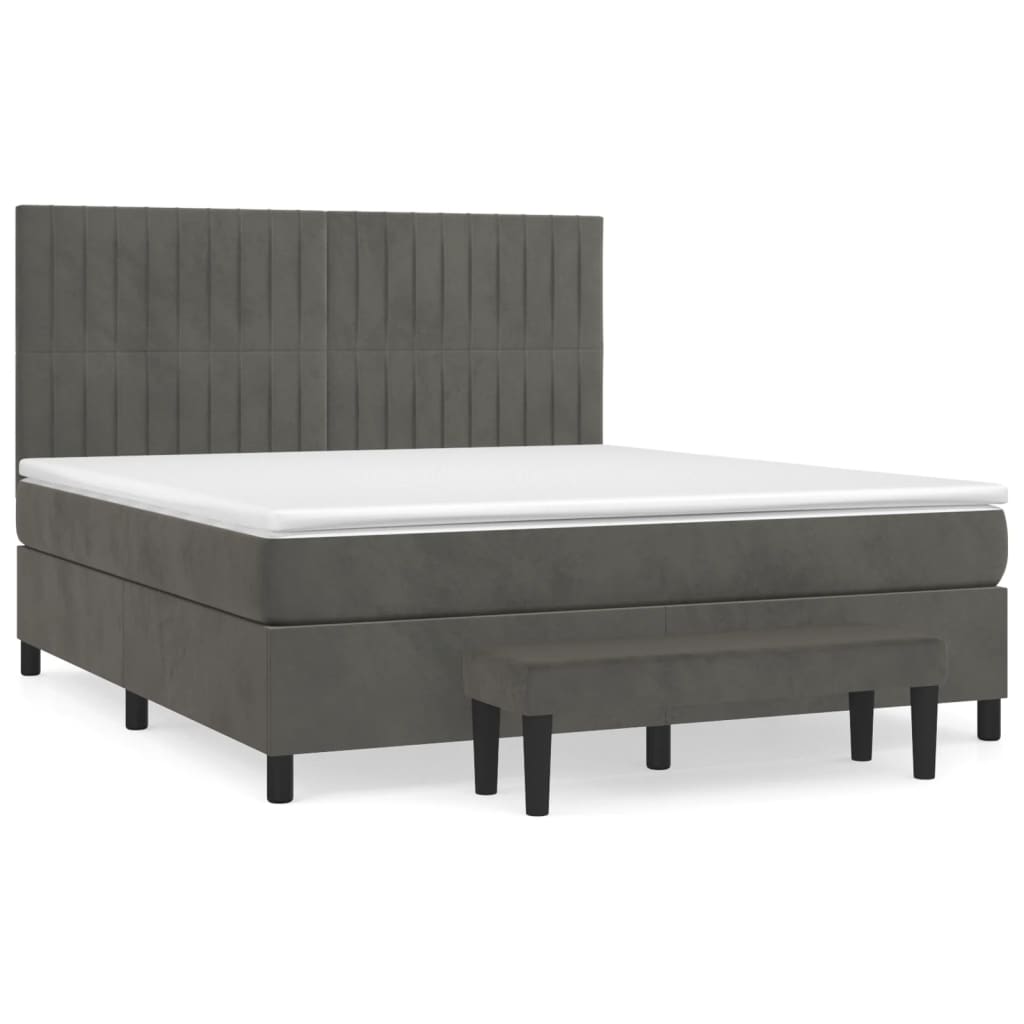 Sötétszürke bársony rugós ágy matraccal 160x200 cm 