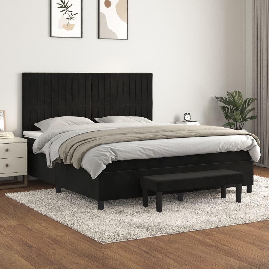 vidaXL Pat box spring cu saltea, negru, 160x200 cm, catifea