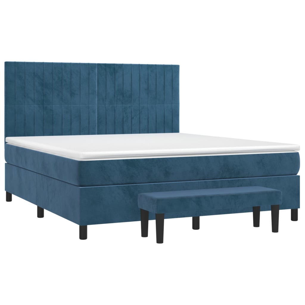 vidaXL Boxspring met matras fluweel donkerblauw 160x200 cm afbeelding