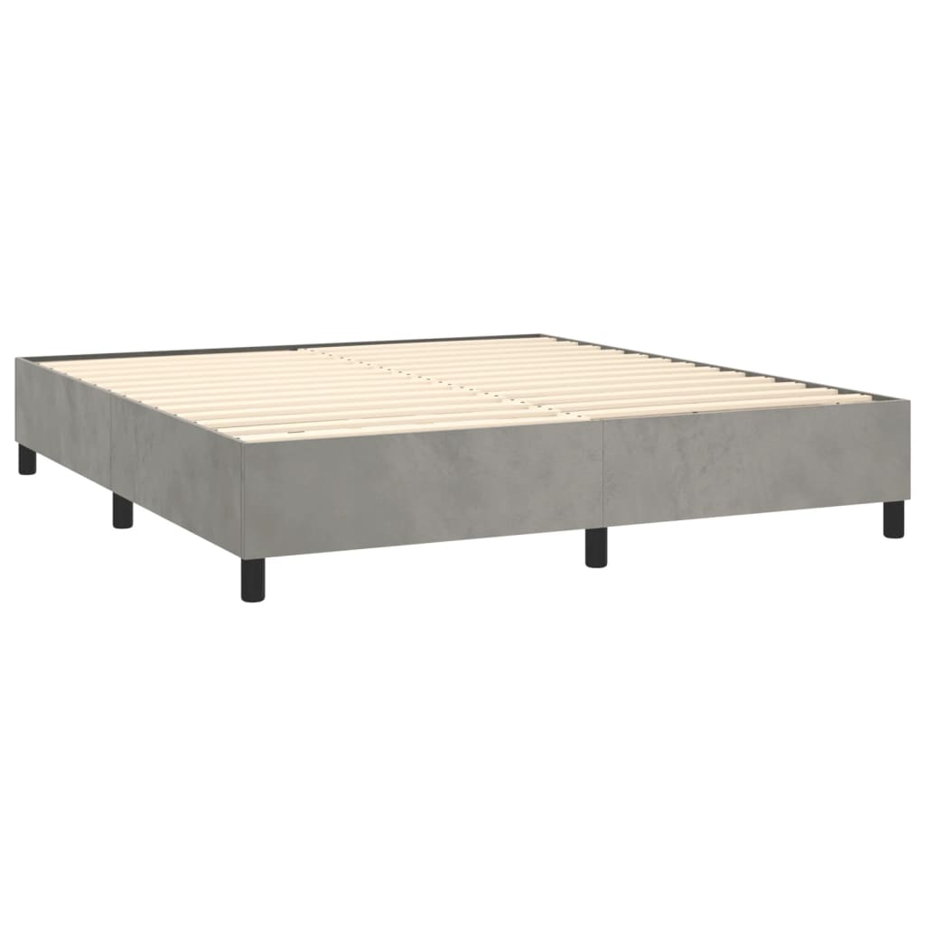 Világosszürke bársony rugós ágy matraccal 180x200 cm 