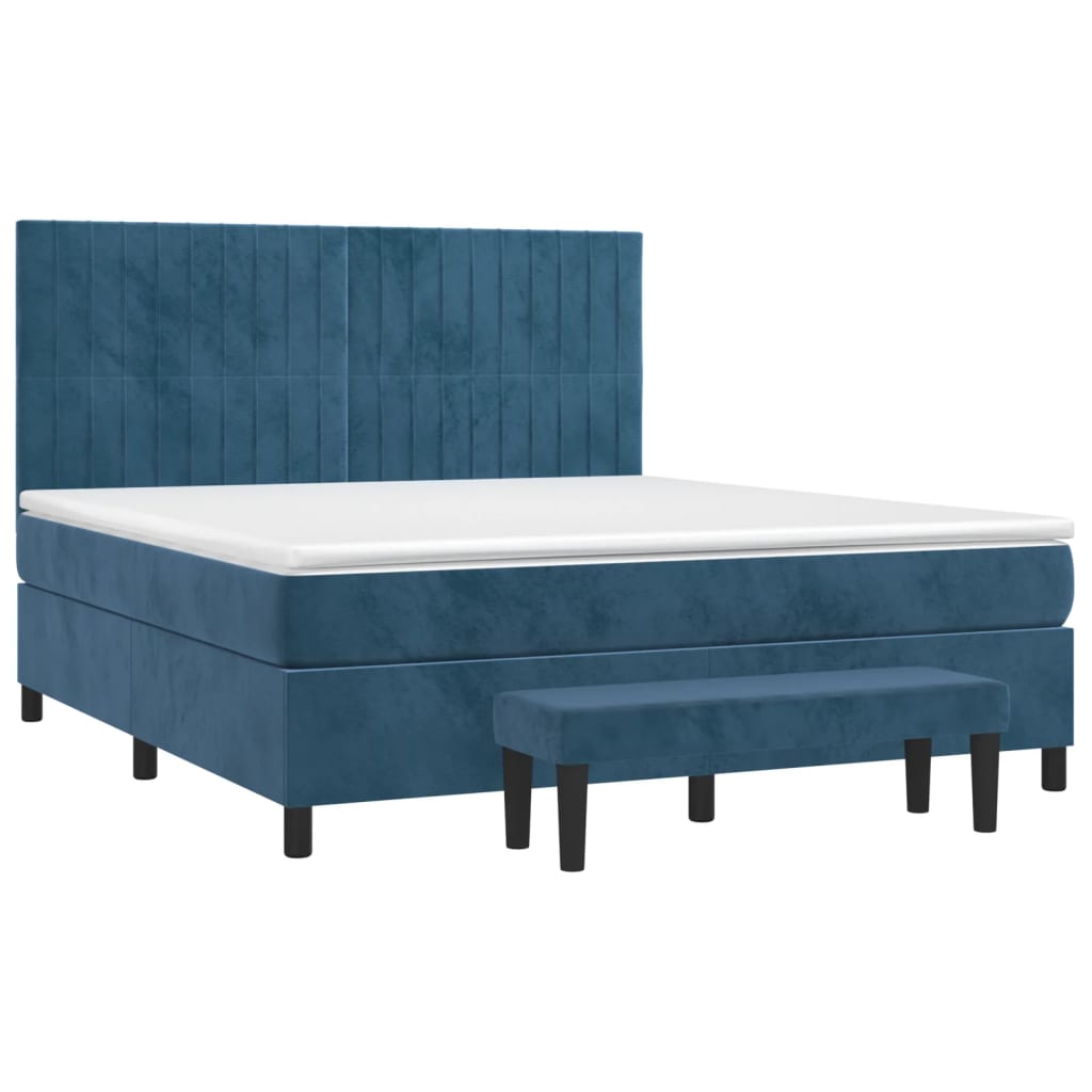 vidaXL Boxspring met matras fluweel donkerblauw 180x200 cm afbeelding
