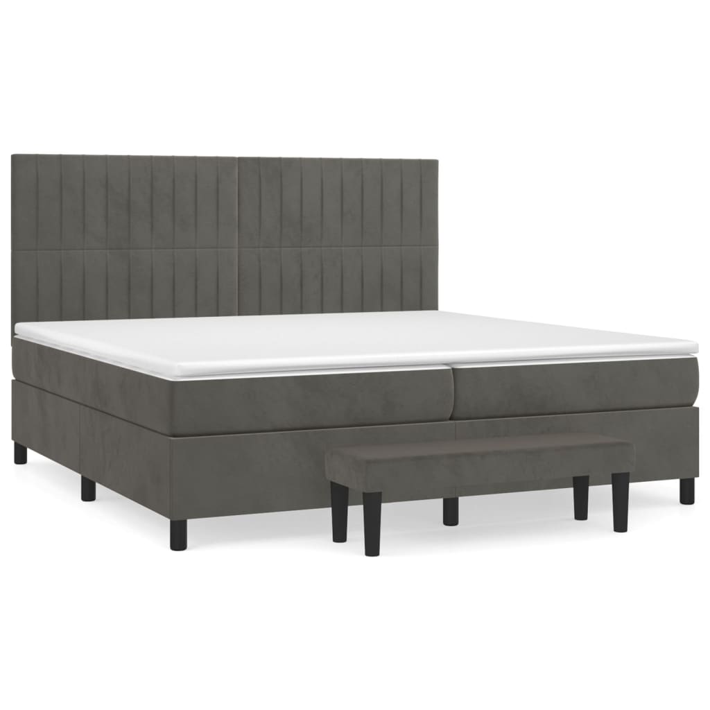 vidaXL Box spring postel s matrací tmavě šedá 200x200 cm samet