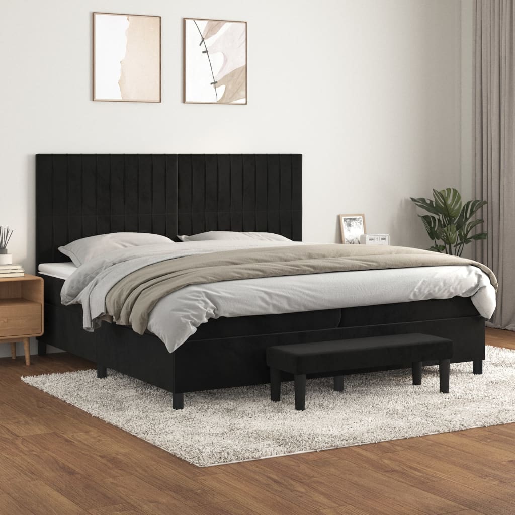 vidaXL Pat box spring cu saltea, negru, 200x200 cm, catifea