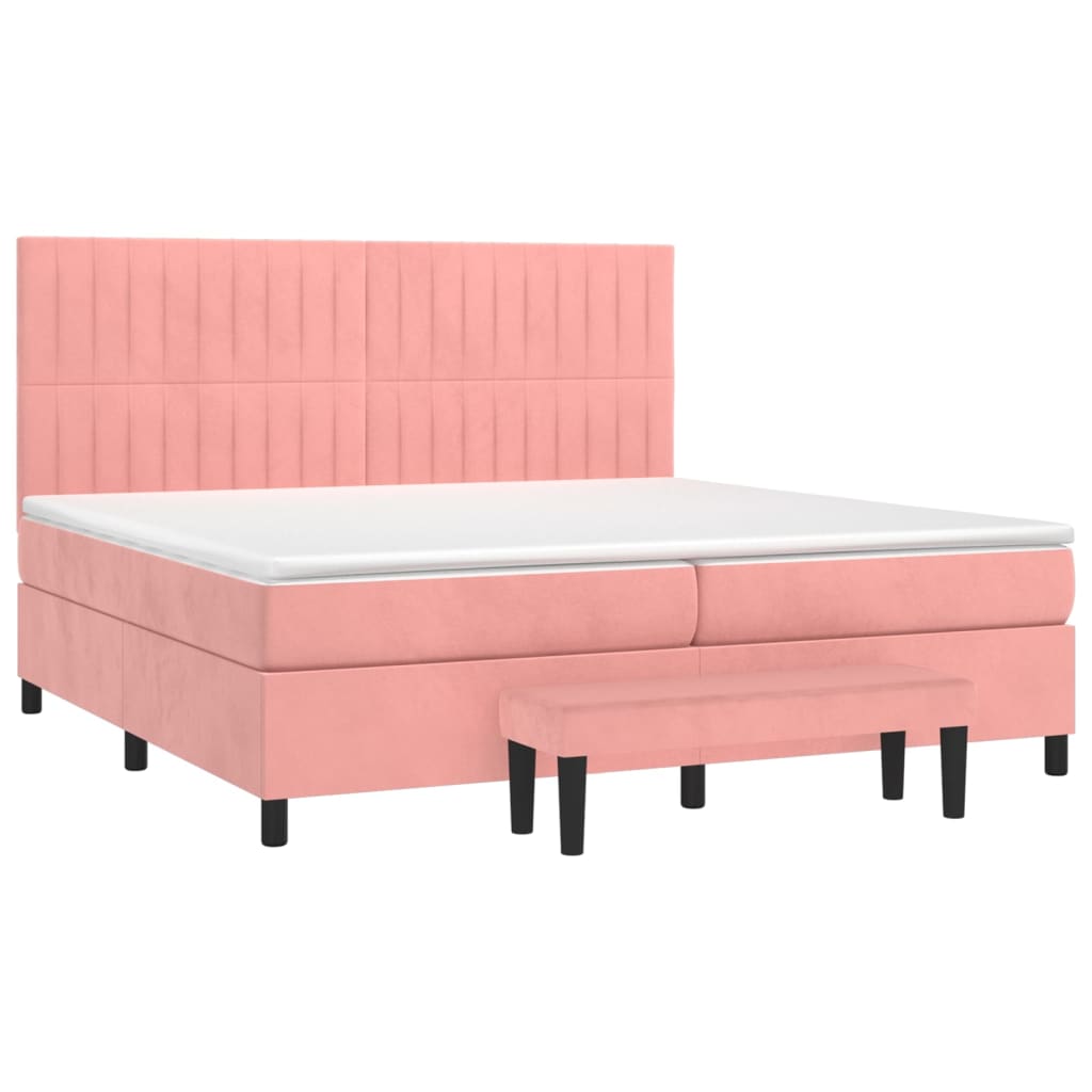 vidaXL Boxspring met matras fluweel roze 200x200 cm afbeelding
