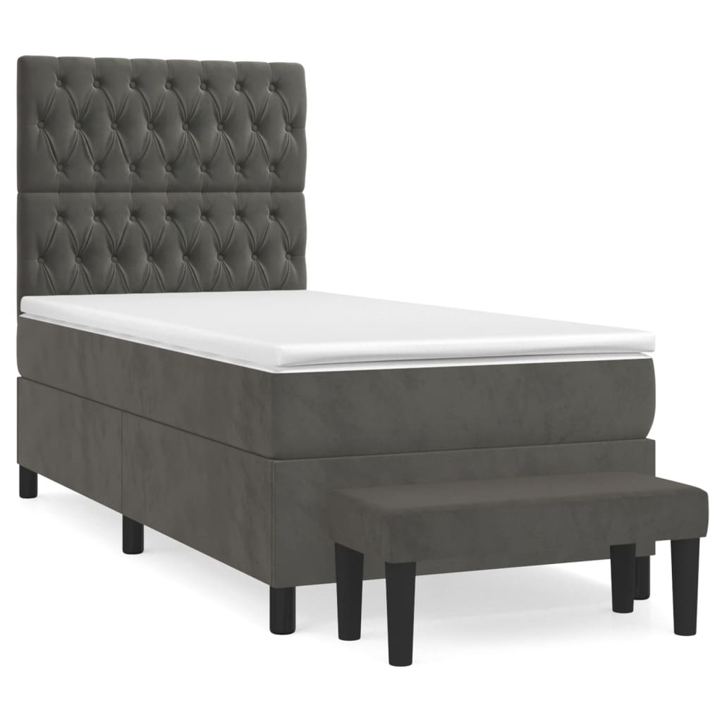 Sötétszürke bársony rugós ágy matraccal 80 x 200 cm 