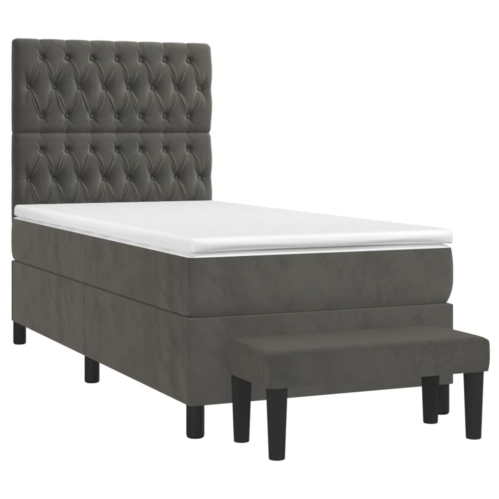 Sötétszürke bársony rugós ágy matraccal 80 x 200 cm 