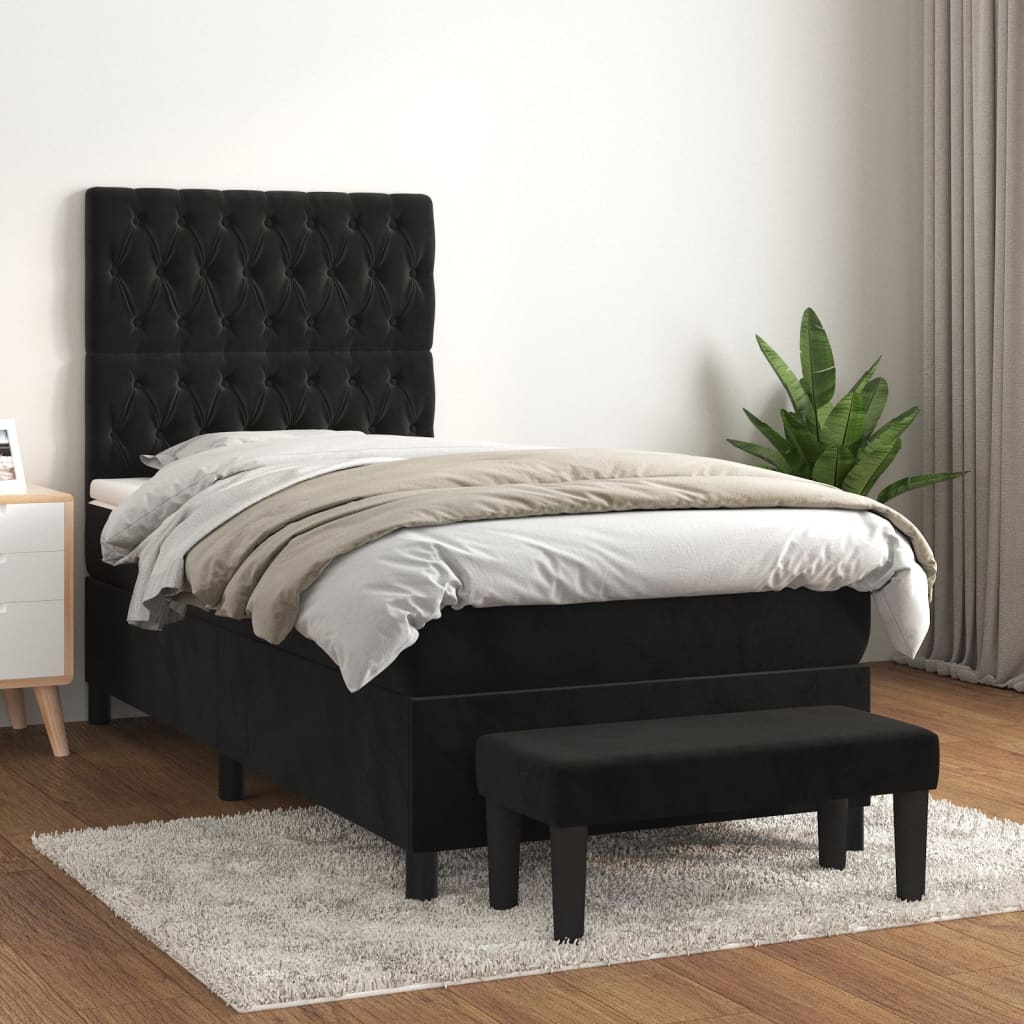 vidaXL Pat box spring cu saltea, negru, 80x200 cm, catifea