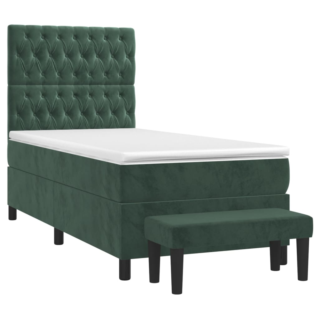 vidaXL Boxspring met matras fluweel donkergroen 80x200 cm afbeelding